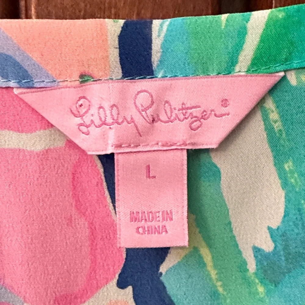 Lilly Pulitzer Silk Tropical Print Spaghetti Strap Tank - Pink, Green, Blue - Picture 3 of 5